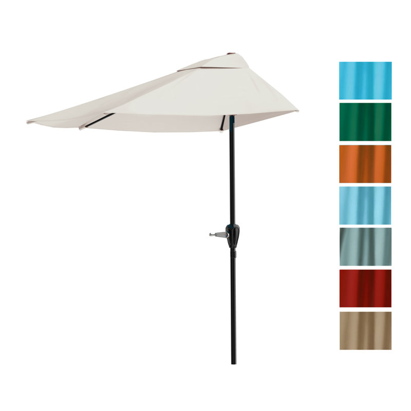Tan Steel Half Round Patio Umbrella with Easy Crank