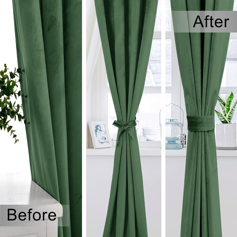 Rithvika Velvet Solid Color Noise Reducing Blackout Grommet Curtain Panels for Home & Office, 52" W x 120" L, Green