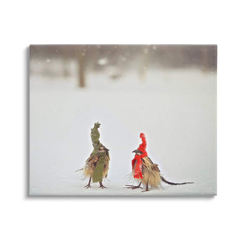 Winter Birds in Scarves Canvas Print, 20" x 16"
