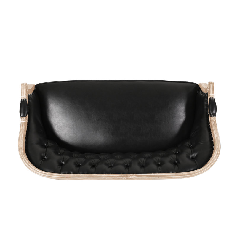 Atenea 49.5'' Upholstered & Birch Wood Loveseat, Midnight Black, Natural