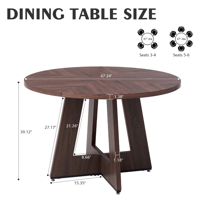 Table de salle à manger de 47 po pour 4 à 6 personnes, [Base ventilée] [Plateau épais de 1,38 po], Brun