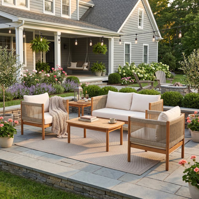 4-Piece Acacia Wood Outdoor Sofa Set with Rope Panels