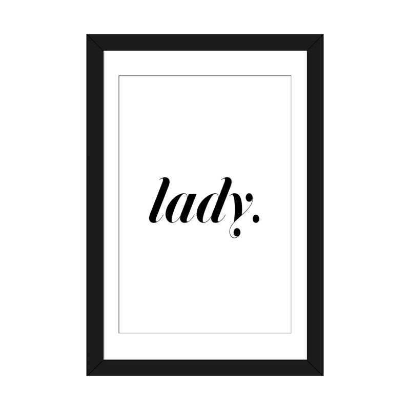 « lady blanc », art textuel sur toile, Papier d'art encadré noir, H 32 po x l 24 po x P 1 po, Blanc