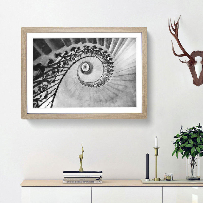 Spiral Staircase - Picture Frame Painting Print, 33cm H x 45cm W x 2cm D, Oak Framed