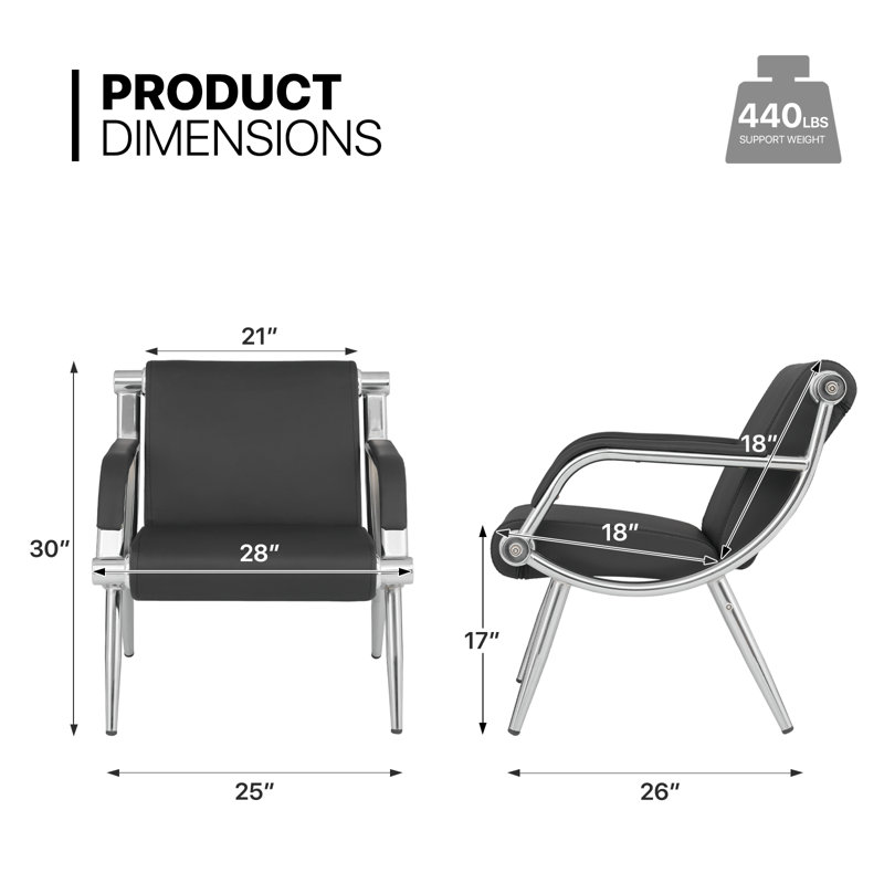 Black Leather Reception Chair with Chrome Iron Frame