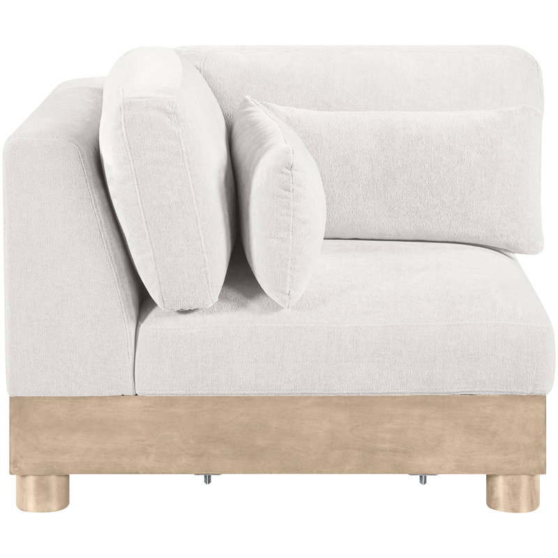 Fauteuil d'angle rembourré Turin, Tissu chenille crème, Naturel
