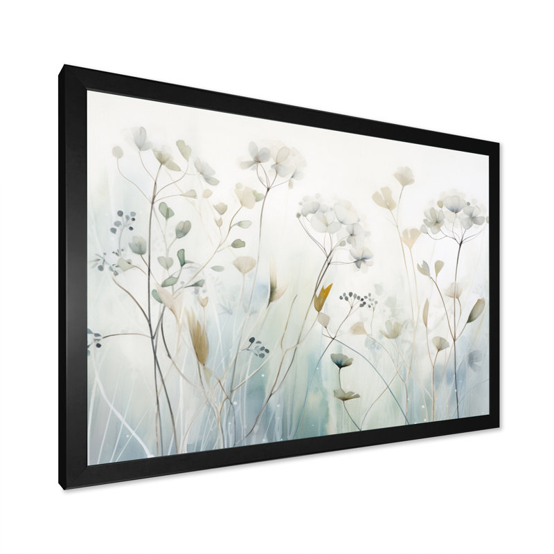 «Blue Botanical Oasis I - Abstract Botanicals», art mural, Cadre simple noir, H 34 po x l 44 po x P 1,5 po