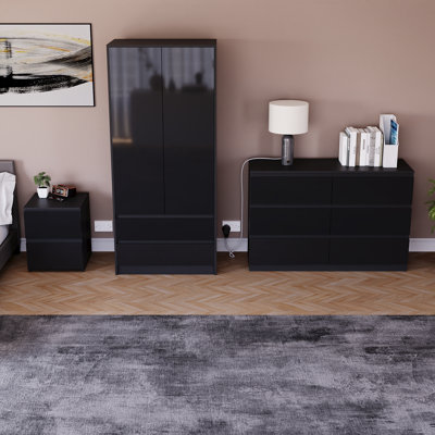 Taniesha 4 Piece Bedroom Set (2 Drawer Bedside Chest X2, 6 Drawer Chest, 2 Door 2 Drawer Wardrobe), (100% FSC)