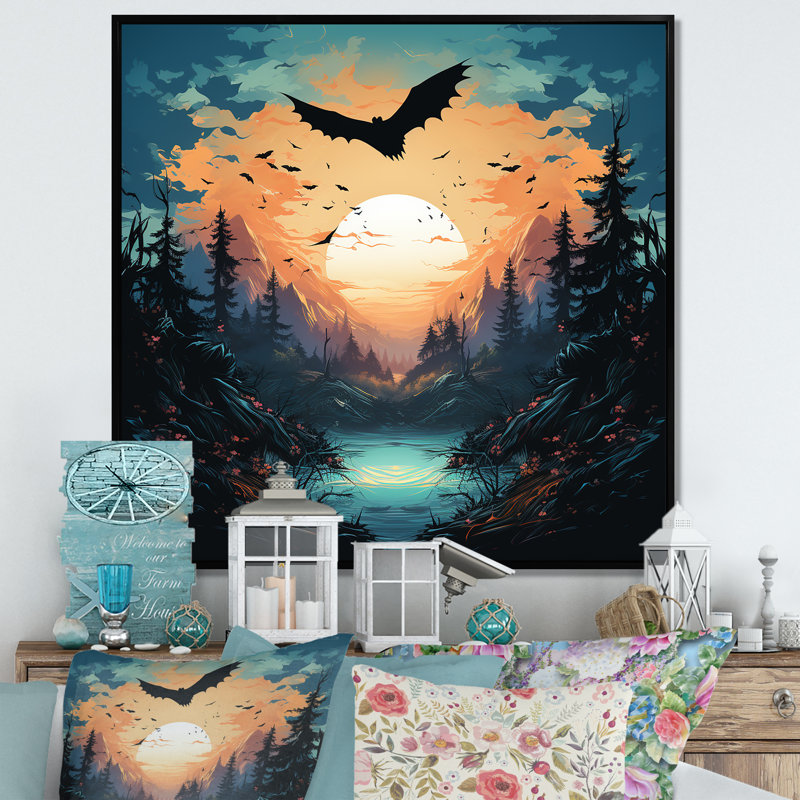 Mystic Bat Nightfall I - Animal Bat, Cadre flottant noir, H 16 po x l 16 po x P 1 po