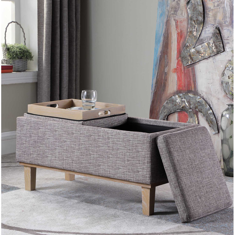Rafal Linen Upholstered Storage Bench, Gray