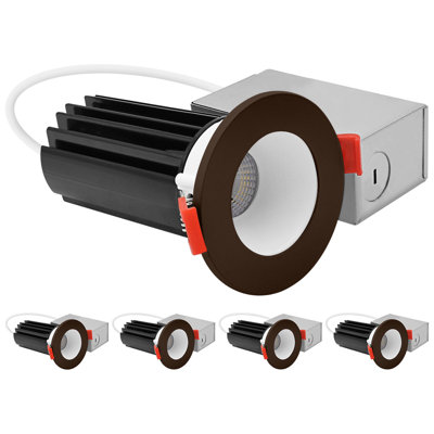 Luxrite 2 po Éclairage encastré à DEL, lumière Canless à régression profonde, garniture interchangeable ronde en bronze, 5 TCC, 1000 lm, 15 W, CRI80, paquet de 4 à intensité variable