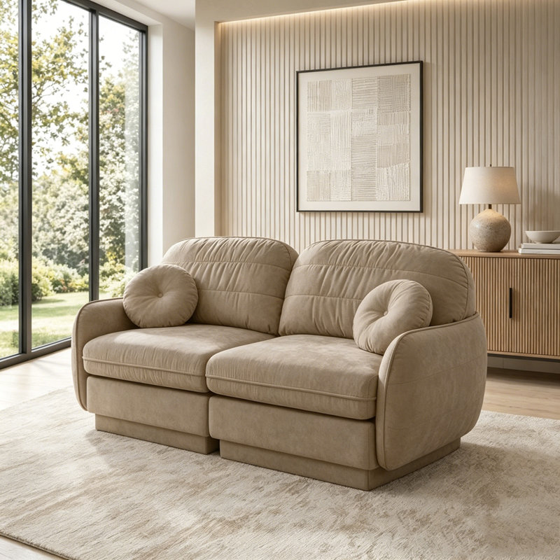 Canapé en chenille Cloud, siège profond avec repose-pieds mobile, Light Coffee+2seat