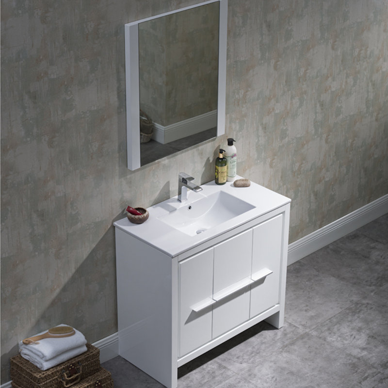 Ensemble de meuble-lavabo simple 36 "avec miroir Artemis, Blanc lustré