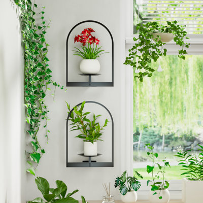 Support mural noir en métal pour plantes, supports suspendus
