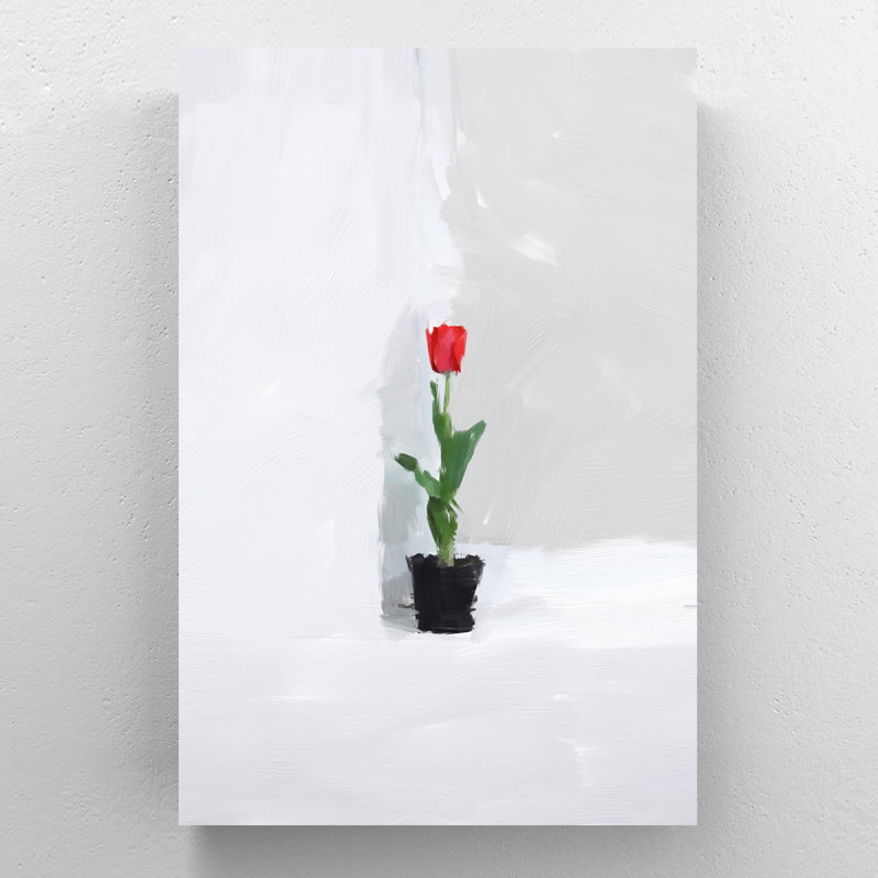 Red Tulips In Black Pot - 1 pièce, impression sur toile tendue, H 14 po x l 11 po