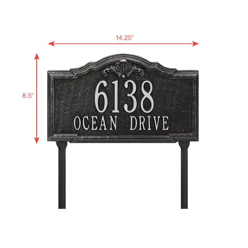 Gatewood Personalized Standard 2-Line Lawn Address Sign, Black/Silver, Yes