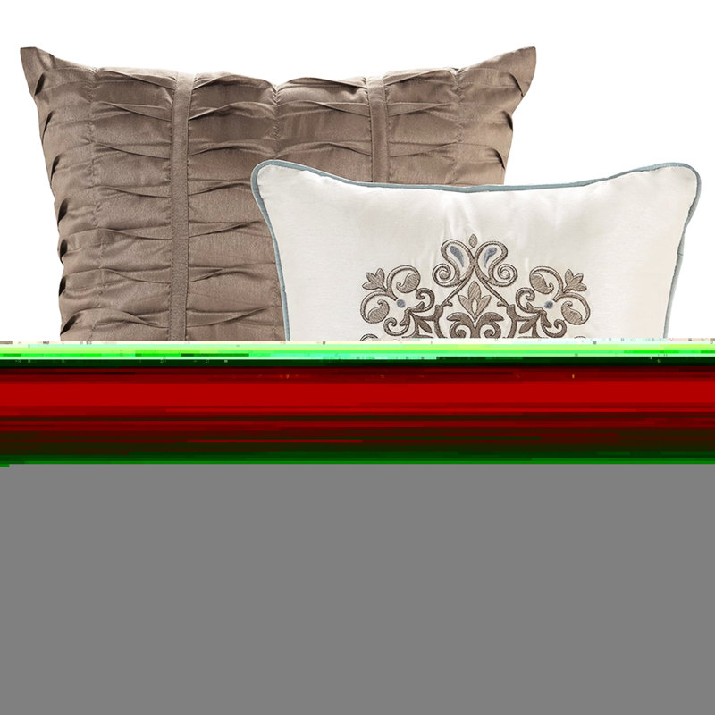 Édredon pour grand lit 7 pièces. En bleu pâle, brun et avec un joli motif cachemire. Ensemble complet de taies décoratives et de coussins décoratifs - Grand. Caractéristiques exquises ornées