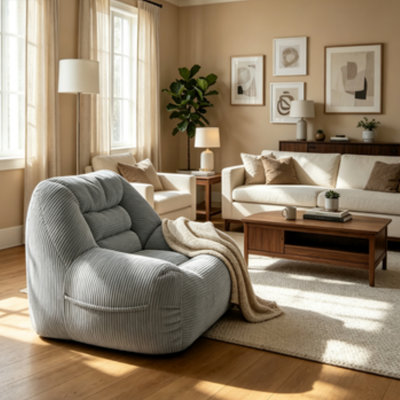 Pouf poire en velours côtelé gris, canapé poire ergonomique rempli de mousse pour salon, chambre ou dortoir