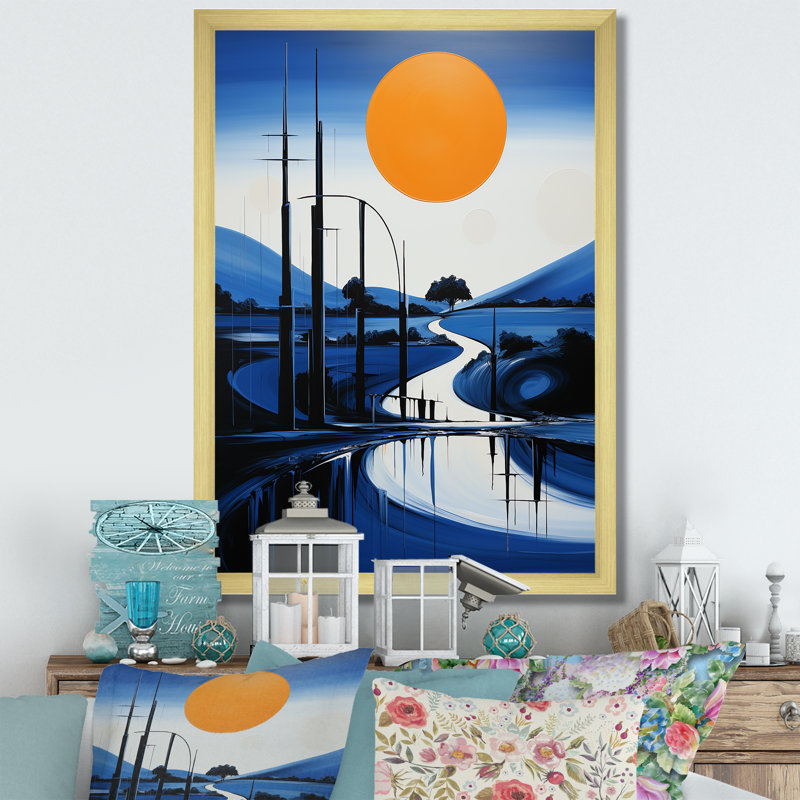 «Hindrik Blue Modern Bridge Scenery III», reproduction, H 44 po x l 34 po x P 1,5 po, Cadre photo doré