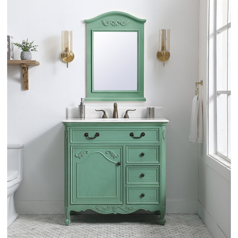 Ensemble de meuble-lavabo simple 36 po Angelique, Menthe rétro, Blanc pur