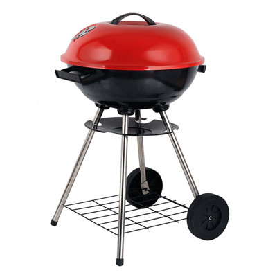 Brentwood Bb-1701 17” Portable Charcoal Bbq Grill – Red Enamel Coated, Chrome Plated Cooking Grate, Ash Tray, Wheels & Handle – Tailgating, Camping, Backyard Use, 227 Sq In Grill Surface