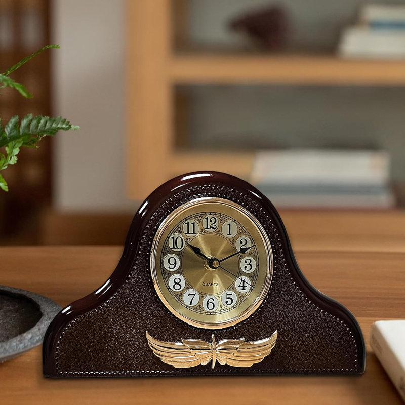 Analog Electric Tabletop Clock Dark Brown Wood