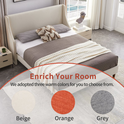 Melaya Elegant Wingback Upholstered Platform Bed Frame – Luxurious Design with Gold Piping, Sturdy Support, and Easy Assembly