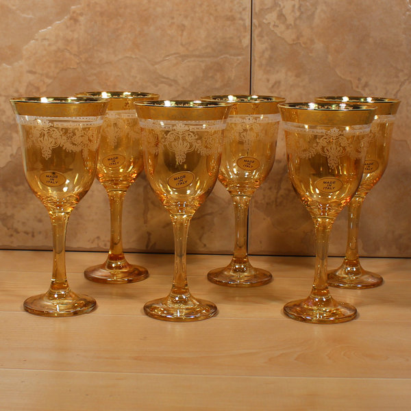Vintage Wine Glasses Set Of 6, 10 Ounce Colored Glass Water Goblets, Unique  Embossed Pattern High Clear Stemmed Glassware Wedding Party Bar Drinking C