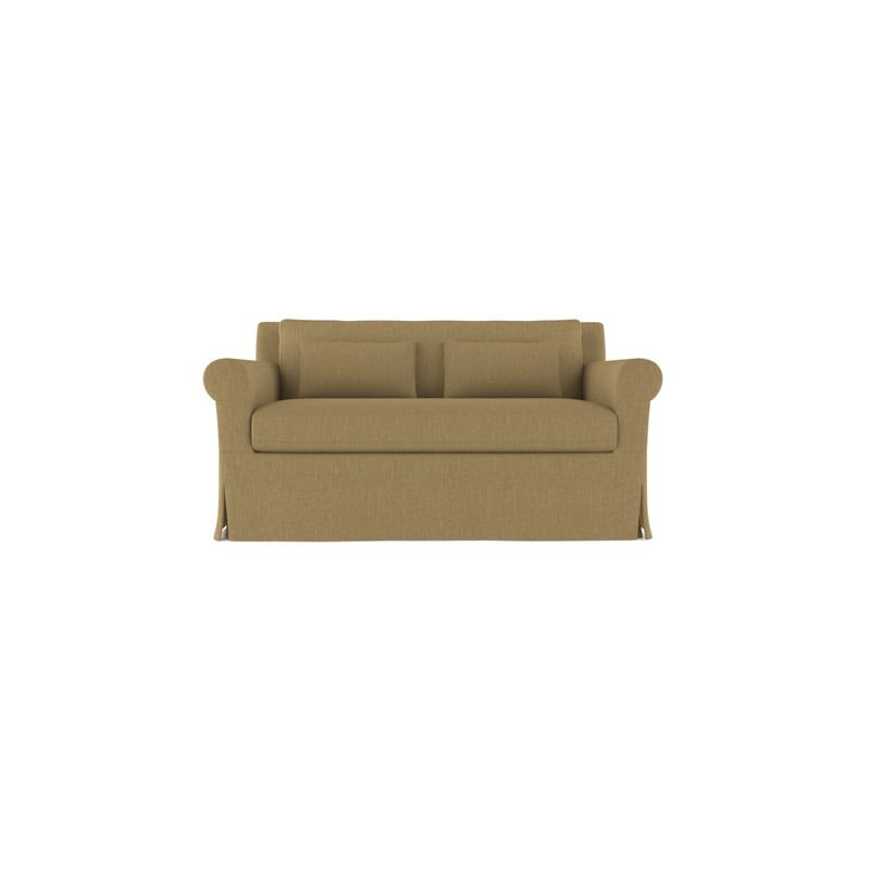 Ludlow Rolled-Arm Skirted Loveseat, Box Weave Linen Pumice, 34" H x 60" W x 38" D, Weathered