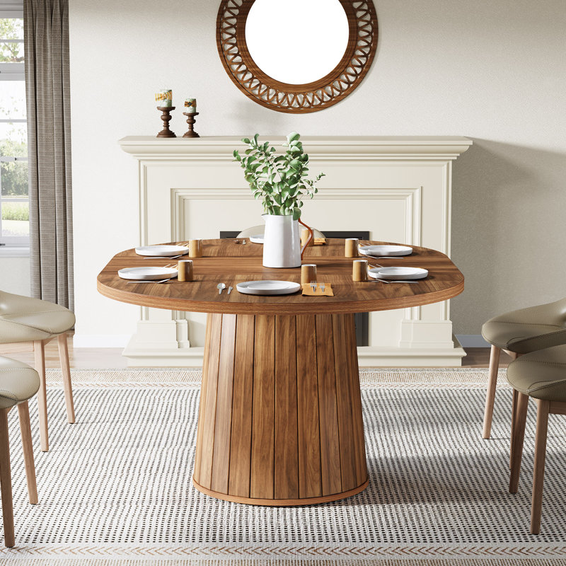 55 Inch Oval Dining Table with Wood Base for Dining Room