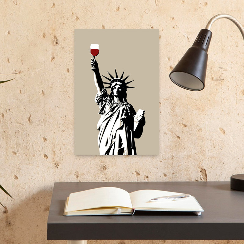 Lady Liberty Wine Toast Classic Minimalist Modern Architecture City Wall Art Print by Andreas Magnusson - Wrapped Canvas Print