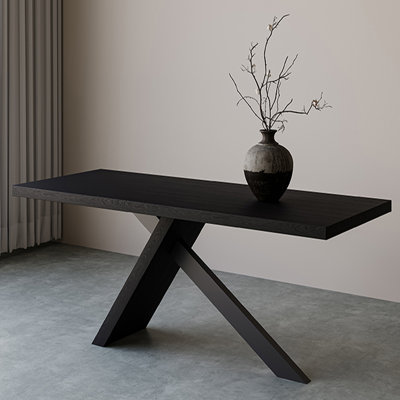 Black Rectangular Solid Wood+Iron Dining Table by 17 Stories