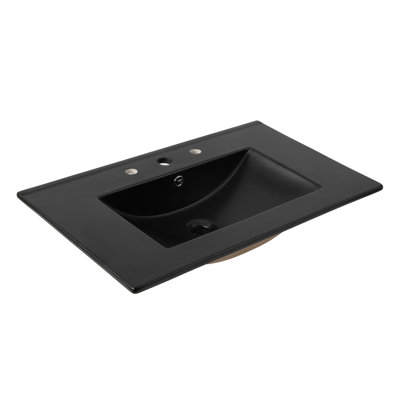 Ancillary 3-Hole 30 in. W x 18.25 in. D Classic Contemporary Rectangular Matte Ceramic Single Sink Basin Bathroom Vanity Top, Black