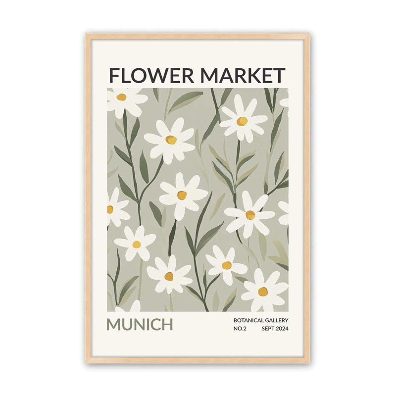 Imprimé du marché aux fleurs de Munich , H 15 po x l 12 po x P 1,25 po, Reproduction encadrée sans passe-partout, Érable brut