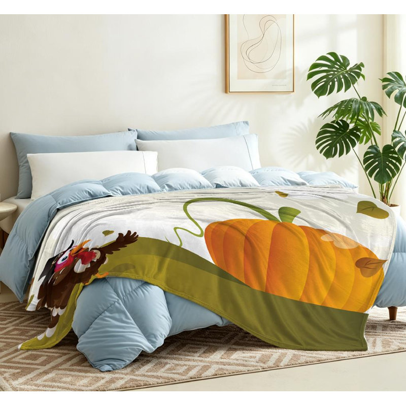 Jeté en molleton orange ultra doux en flanelle orange avec imprimé géant d'un côté, Throw 50" x 60"