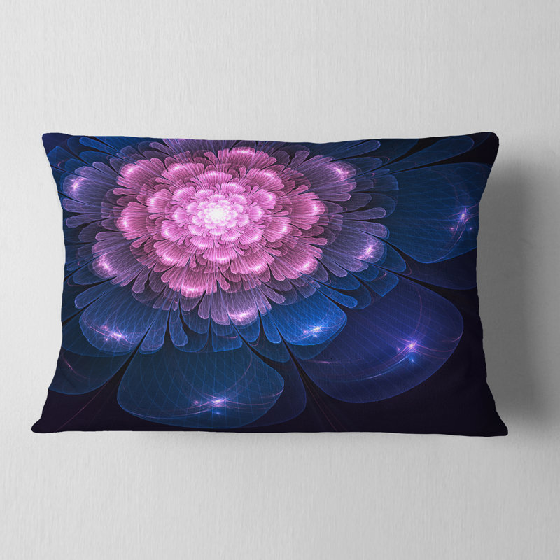 Coussin décoratif à motif floral rose et bleu Fractal Flower