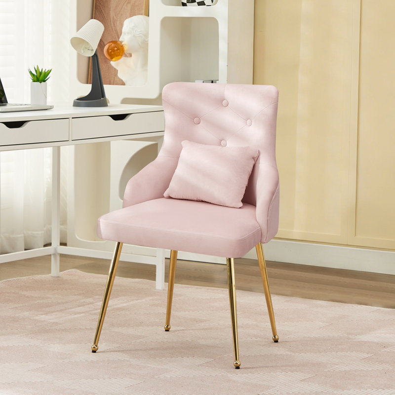 Chaise de salle à manger rembourrée Dorsi, Rose, Doré