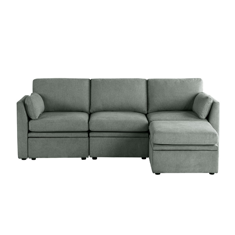 Canapé modulaire en tissu avec repose-pieds 4 pièces, Polyester beige