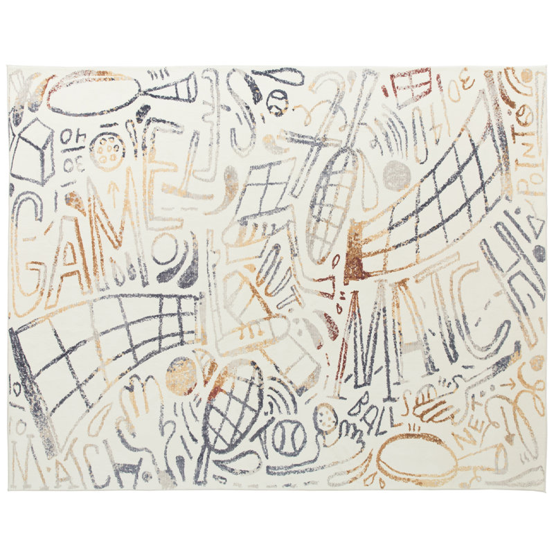 Tapis en polyester tissé à la machine Sportsglyphs, Ivoire ivoire, Rectangle 6 pi x 8 pi 9 po