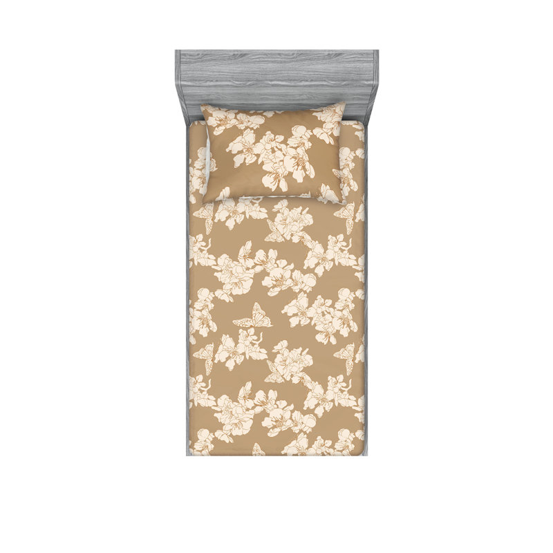 Drap-housse et taie décorative Ambesonne, Ensemble de draps pour lit simple avec 1 taie d'or