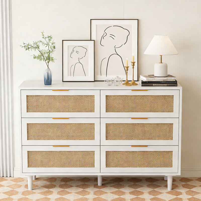 Commode 6 tiroirs, commode de rangement moderne en bois avec tiroirs profonds pour la chambre à coucher ou le salon