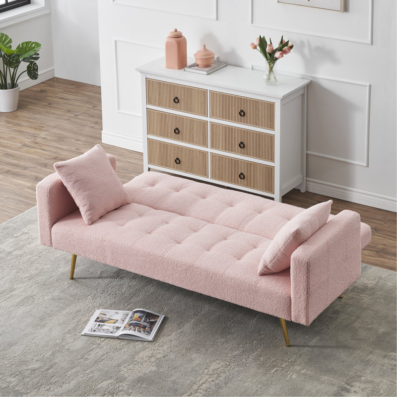 Canapé-lit 71,7 pouces en molleton rose avec deux coussins décoratifs, Rose