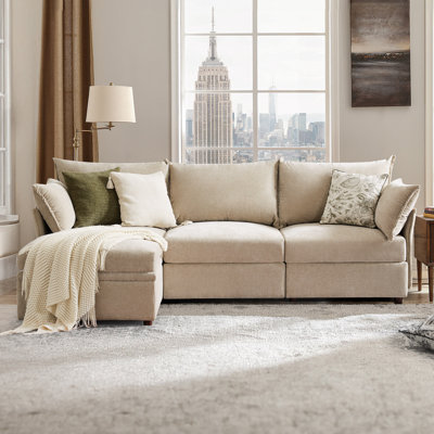 Merchelle 103" Wide Reversible Modern Modular Sectional Sofa With Storage Ottoman -Premium Chenille Fabric
