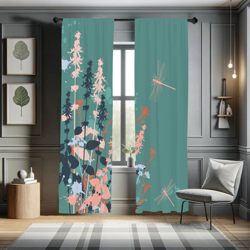 Rideaux de libellule Ambesonne, motif de fleurs sauvages, paire de 28 po x 63 po, bleu cadet, L 28 po x L 63 po