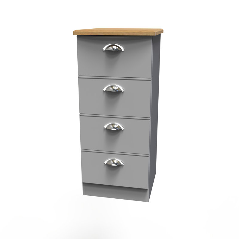 Conners 4 Drawer Bedside Cabinet  (Ready Assembled), Grey Matt/Riviera Oak