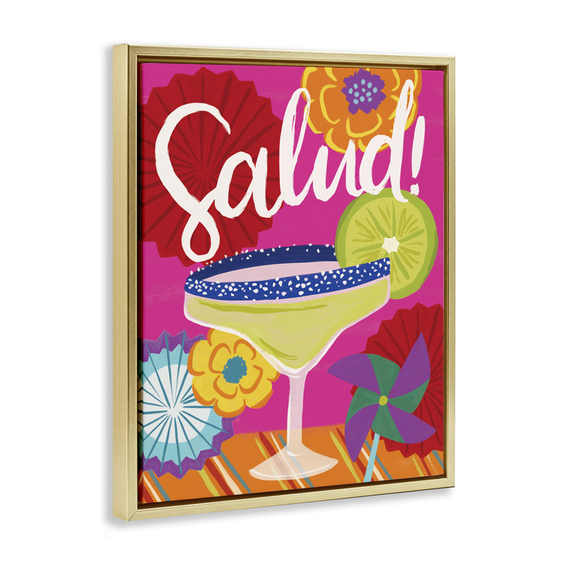 «Salud Margarita Drink», art mural sur toile flottante par Deborah Curiel, H 31 po x l 25 po, Cadre flottant métallique doré