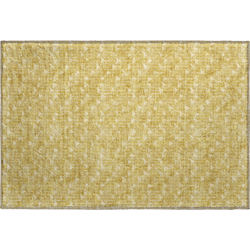 Premium Machine Washable Cerrito AMF514 Gold Rug, Rectangle 1'8" x 2'6"