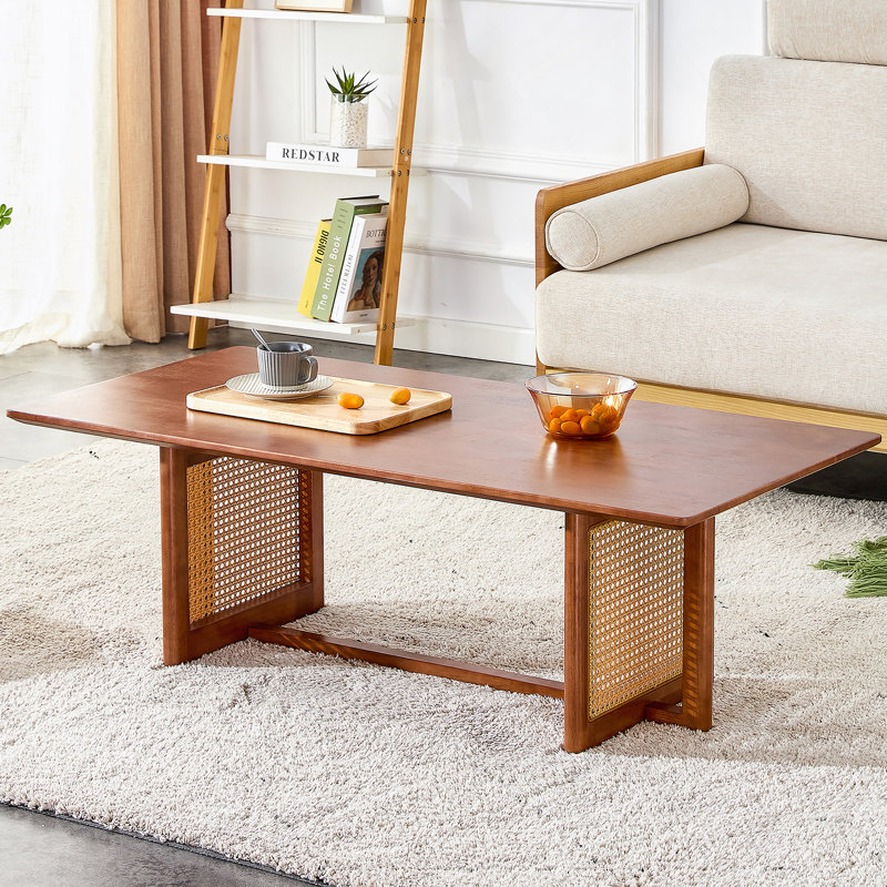 Table basse rectangulaire en bois massif imitation rotin de style chinois pour petits salons de famille, W115191497, Noyer