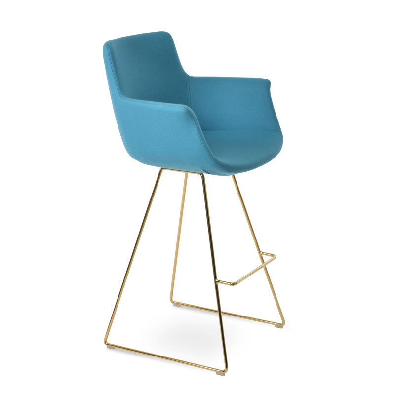 Tabouret Bottega, Noir, Turquoise, Tabouret de comptoir (siège d'une hauteur de 24 p