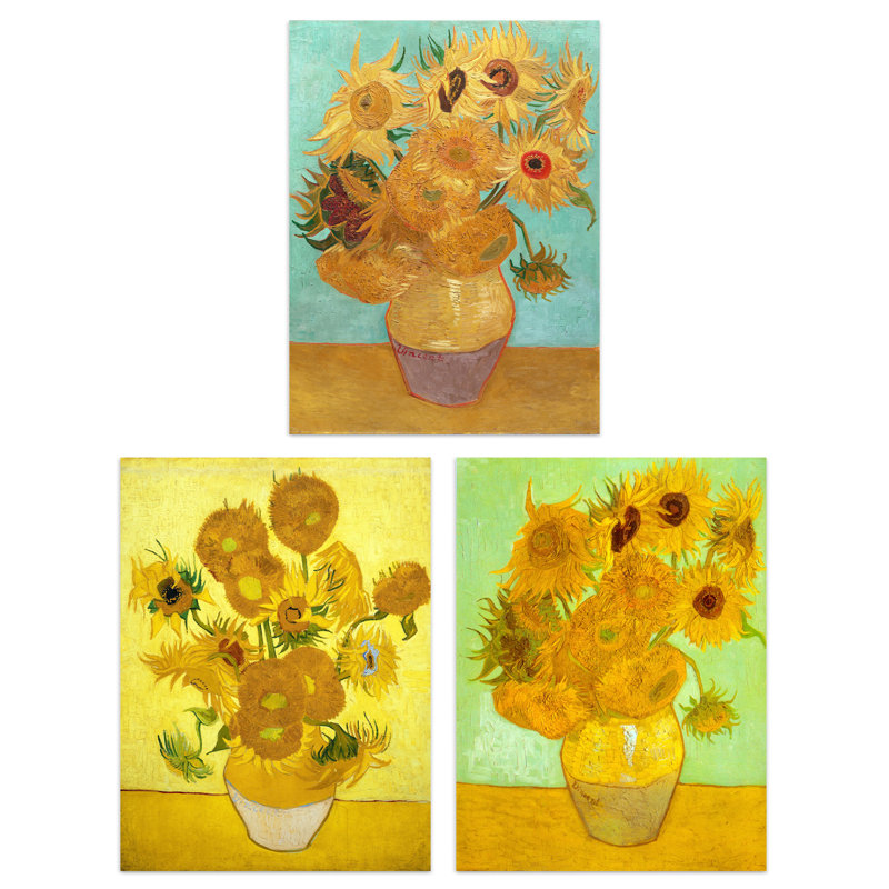 Ablah Sunflowers Collection Paintings by Vincent Van Gogh - 3 Piece No Frame Print, 29.7" H x 21" W x 0.4" D